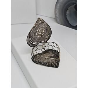 Antique Handmade Filigree Silver Plated Heart Box (Toned/Tarnish)